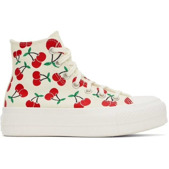 CONVERSE Off-White Chuck Taylor Lift Platform Cherries High Top Sneakers 8.5 - Picture 1 of 5